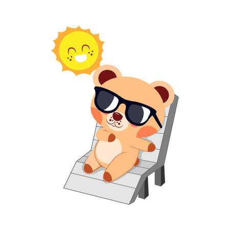 Isolated happy bear cartoon taking a sunbath. Vector illustrationのイラスト素材