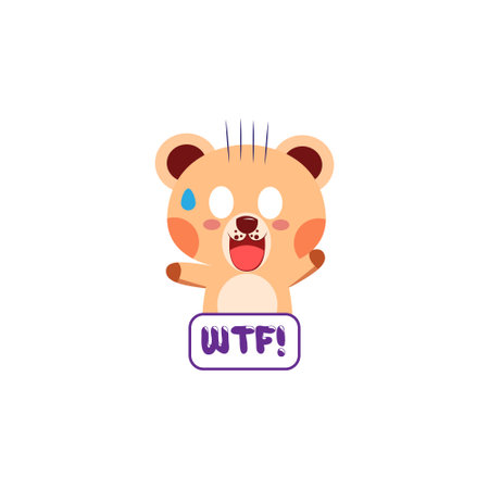 Isolated shocked bear cartoon saying wtf. Vector illustrationのイラスト素材