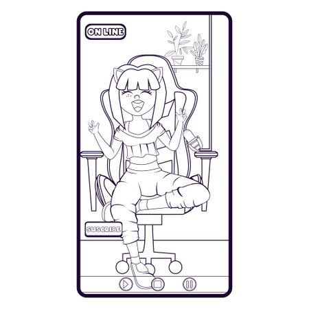 Happy girl playing online. Online streaming concept - Vectorのイラスト素材