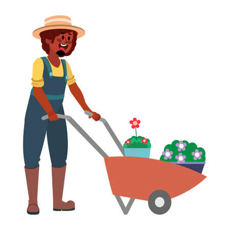 Man with flowers in a wheelbarrow - Vectorのイラスト素材