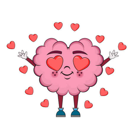 isolated cartoon of a brain in loveのイラスト素材