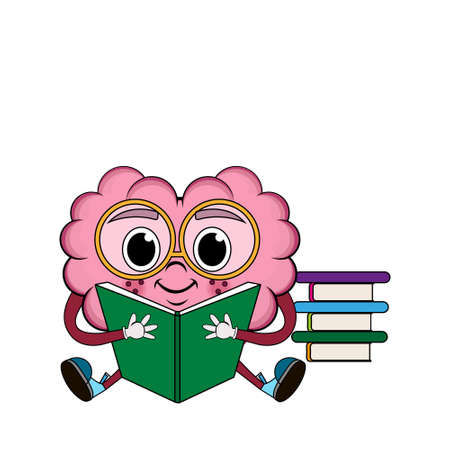 Isolated cartoon of a reading brainのイラスト素材