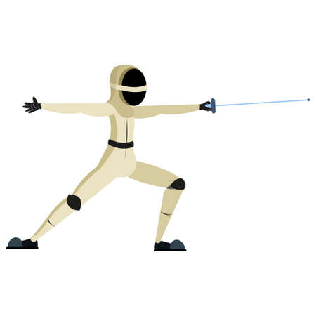 Isolated athlete character practicing fencing