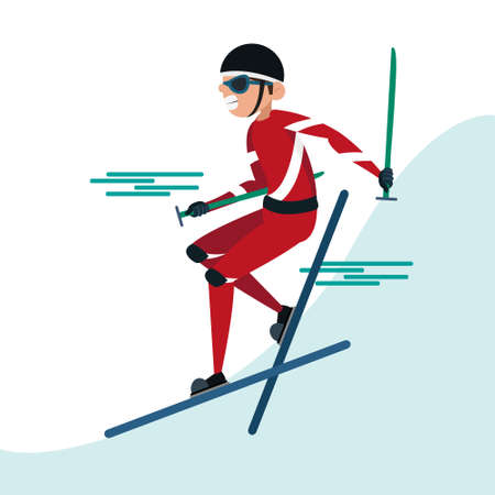 Isolated boy character practicing skiのイラスト素材