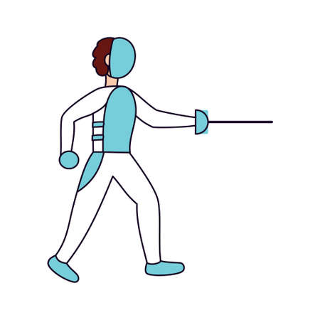 Isolated athlete character practicing fencing