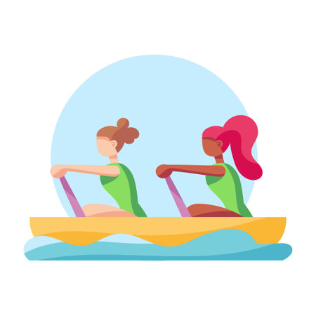 Isolated athlete character icon practicing raftingのイラスト素材