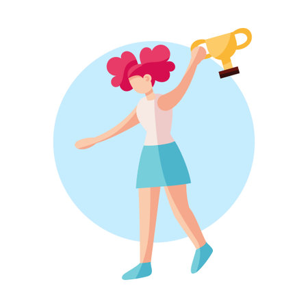 Isolated athlete character icon with a golden trophyのイラスト素材
