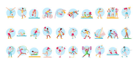 Set of athlete icons practicing different sportsのイラスト素材