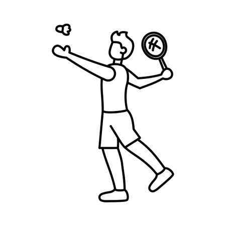 Isolated athlete character icon practicing badmintonのイラスト素材