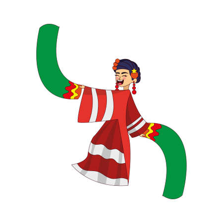 Isolated south korean traditional woman iconのイラスト素材