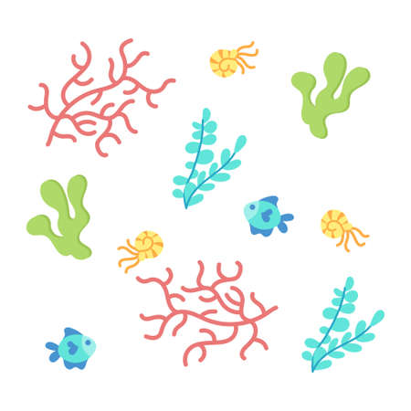 Colored sealife pattern with seaweeds and fishes Vectorのイラスト素材