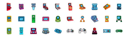 Set of joysticks and arcade machine icons Vectorのイラスト素材