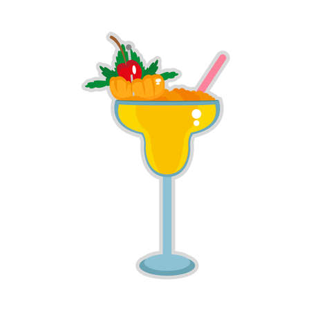 Isolated cold tropical cocktail with a cherry and leaves Vectorのイラスト素材
