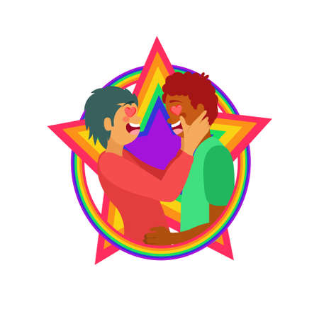 Happy homosexual couple with lgbt rainbow colors Vectorのイラスト素材