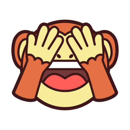 Emoji of a little monkey covered eyes Vector illustration