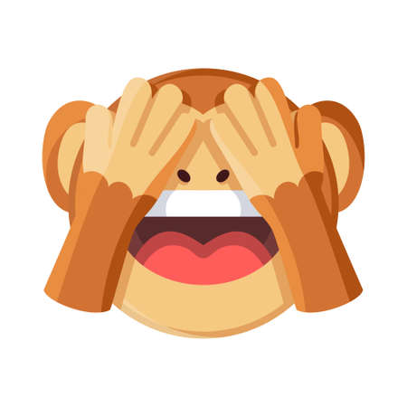 Emoji of a little monkey covered eyes Vector illustrationのイラスト素材