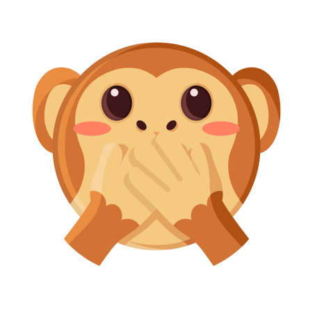 Emoji of a little monkey covered mouth Vector illustrationのイラスト素材