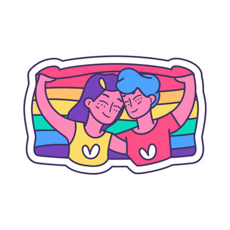 Isolated happy couple holding a lgbt flag Vectorのイラスト素材