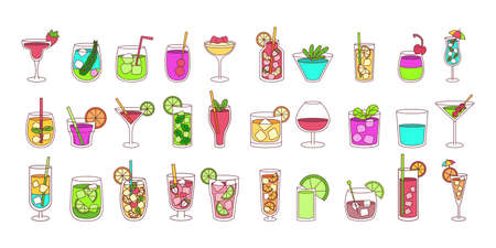 Set of different tropical cocktail icons Vectorのイラスト素材