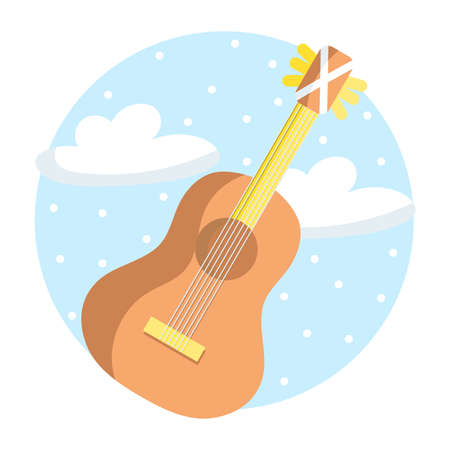 Isolated wooden guitar on a camping sticker Vectorのイラスト素材