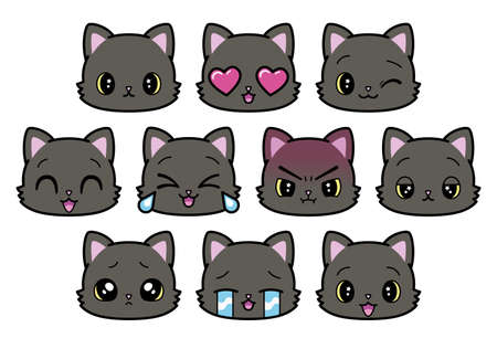 Set of cute emoji cats Vector illustrationのイラスト素材