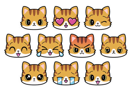 Set of cute emoji cats Vector illustrationのイラスト素材