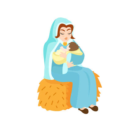 Virgin Mary with baby Jesus Christmas character Vector illustrationのイラスト素材