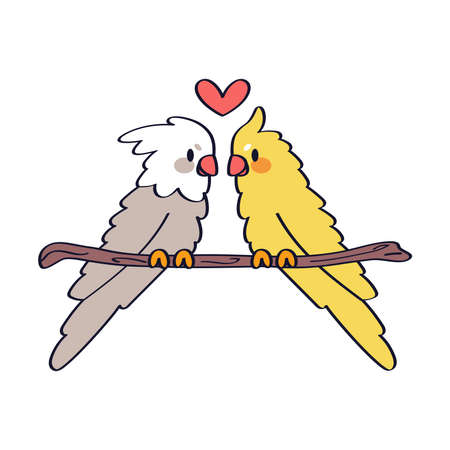 Pair of cute birds in love with a heart shape Vector illustration