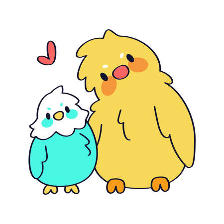 Pair of cute birds in love with a heart shape Vector illustrationのイラスト素材