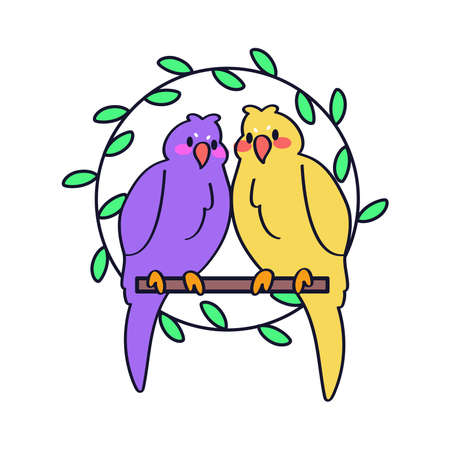 Pair of cute birds on a branch Vector illustrationのイラスト素材