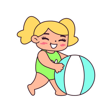 Isolated girl playing ball, children beach vector illustrationのイラスト素材