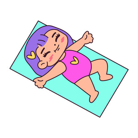 Isolated girl lying under the sun, children beach vector illustrationのイラスト素材