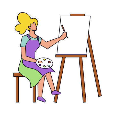 Isolated woman paint draw, people activities vector illustrationのイラスト素材