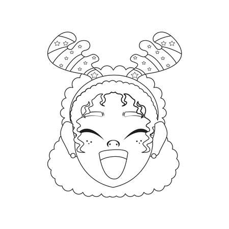 Isolated woman reindeer christmas draw borderline cute face vector illustrationのイラスト素材