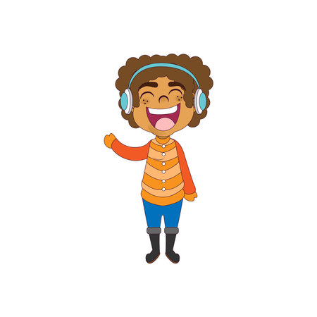 Isolated boy happy kids rain winter weather vector illustarionのイラスト素材