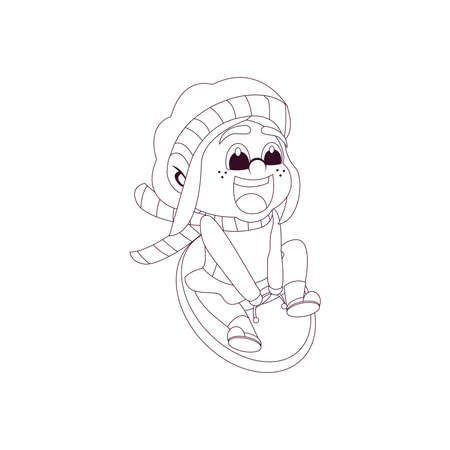 Isolated girl board draw kids rain winter weather vector illustarionのイラスト素材