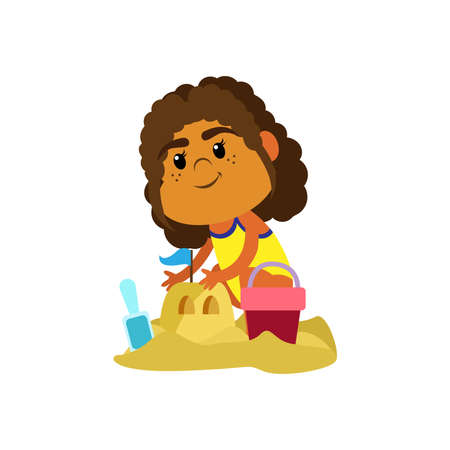 Isolated girl castle beach summer kids holiday vector illustrationのイラスト素材