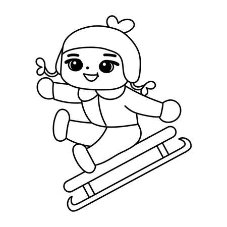 Isolated girl table snow draw winter kids play enjoy vector illustationのイラスト素材