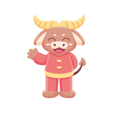 Isolated cute ox with traditional chinese clothes Zodiac sign Vector illustrationのイラスト素材