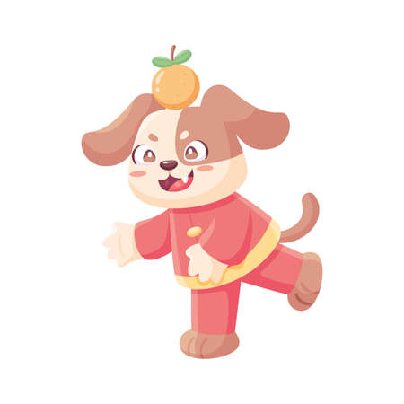 Isolated cute dog with traditional chinese clothes Zodiac sign Vector illustrationのイラスト素材