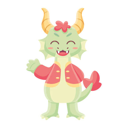 Isolated cute dragon with traditional chinese clothes Zodiac sign Vector illustrationのイラスト素材