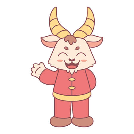 Isolated cute goat with traditional chinese clothes Zodiac sign Vector illustrationのイラスト素材