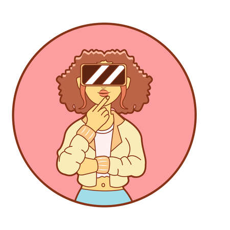 Young woman Virtual reality glasses Game simulator Vector illustrationのイラスト素材