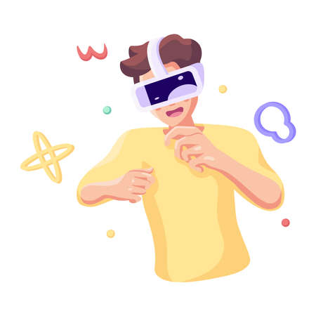 Young man Virtual reality glasses Game simulator Vector illustrationのイラスト素材