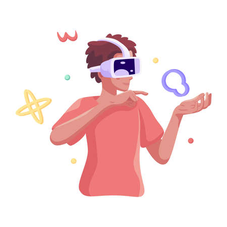 Young man Virtual reality glasses Game simulator Vector illustrationのイラスト素材