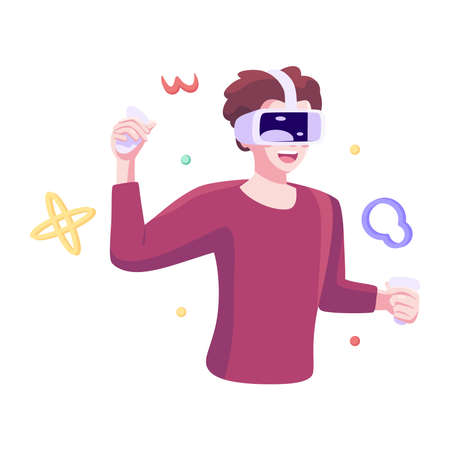 Young man Virtual reality glasses Game simulator Vector illustrationのイラスト素材