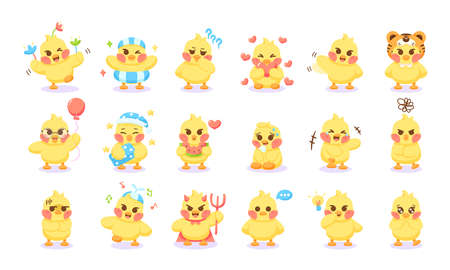 Set of different chick cartoon characters Vector illustrationのイラスト素材