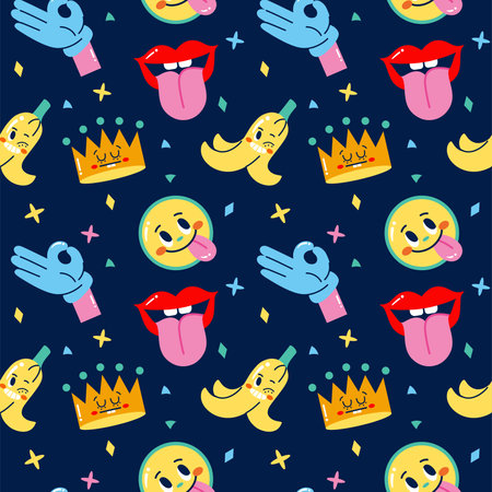 Colored seamless pattern background with different emotes Vector illustrationのイラスト素材