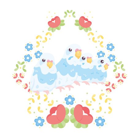 Isolated cute birds in a floral frame Vector illustrationのイラスト素材