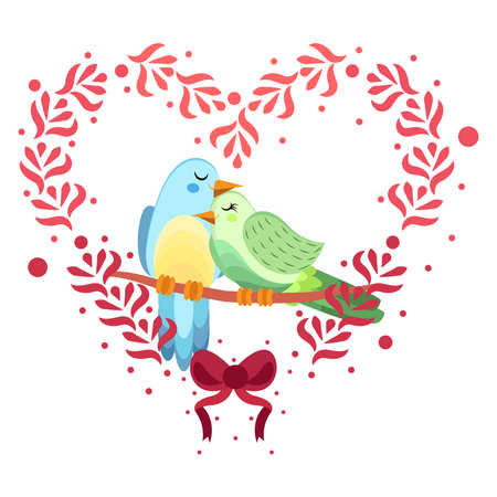 Isolated cute birds in love Floral frame Vector illustrationのイラスト素材